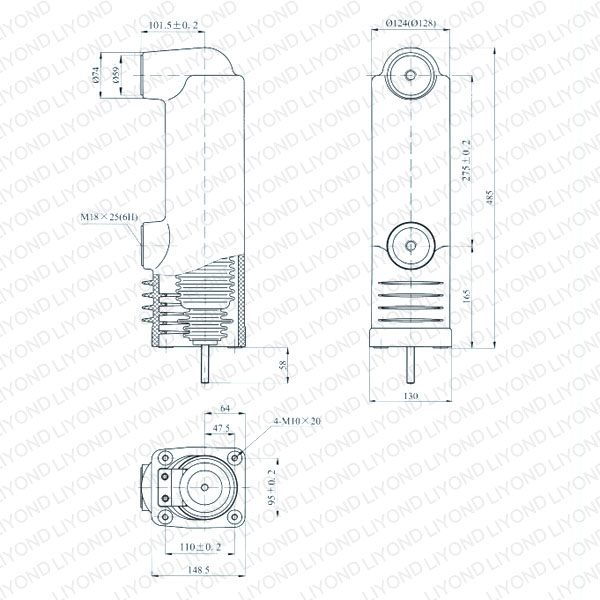 drawing Fixed type vacuum breaker tube 12kV EEP-12/1600-40 EEP-12/1250-40